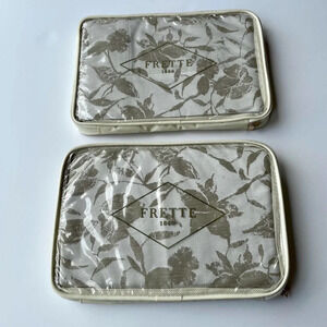 Frette Pair (2) Lux Valentina Euro Sham Ecru Beige Floral Cotton Wool Polyester